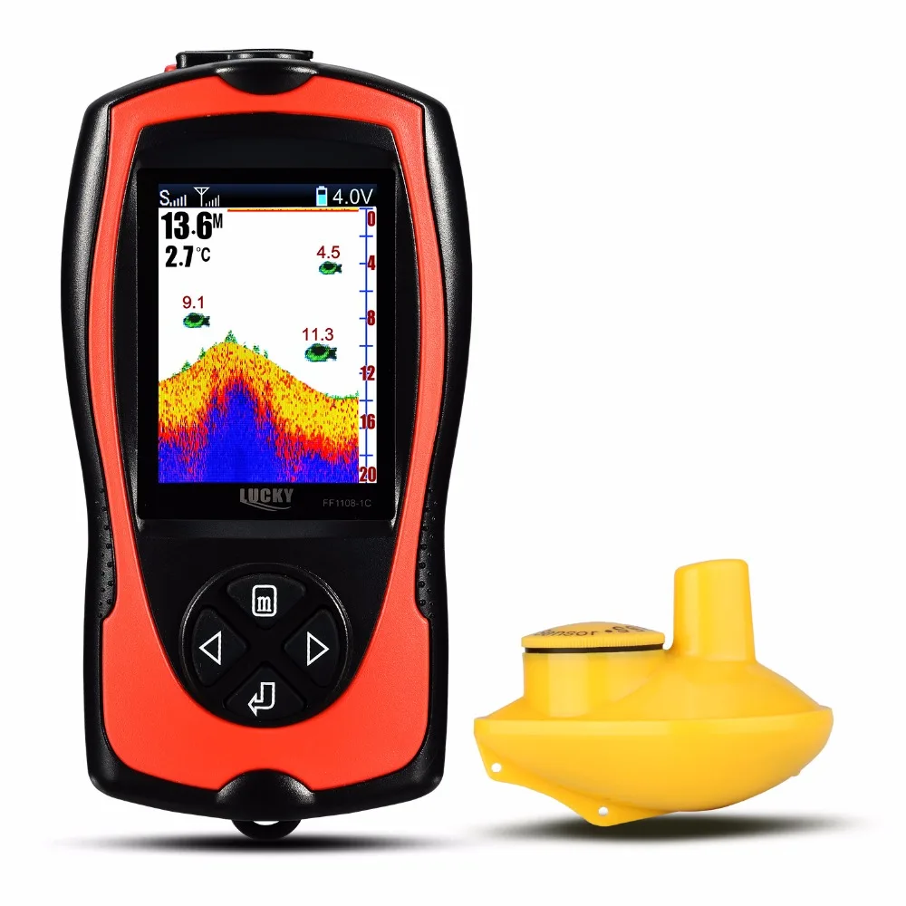 LUCKY FF1108-1CW-Sonar inalámbrico con rango operativo de 100m, buscador de peces a Color, 90 grados, cobertura de Sonar, ecosonda