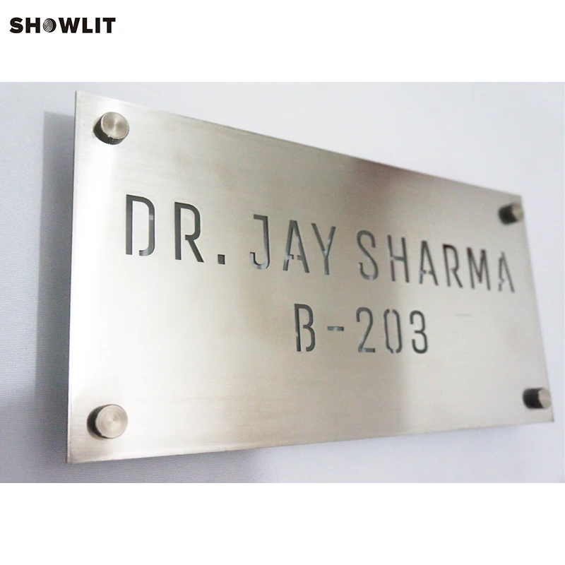 

Laser Cut Brushed Stainless Steel Name Door Plate