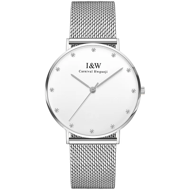 

New I&W Carnival Luxury Brand Switzerland Quartz Men's Watches Diamond Waterproof 7 MM Ultra-thin Simple Couples Clock C8758-3