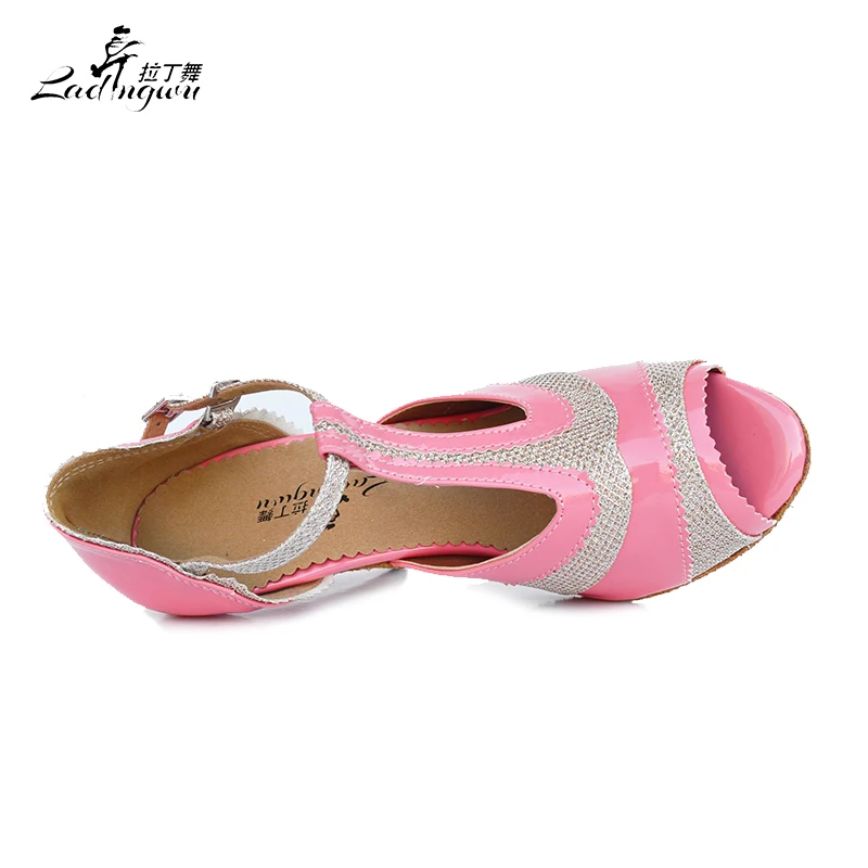 Ladingwu-zapatos de baile latino para mujer, calzado de PU, color rosa/negro, para Salsa, Tango