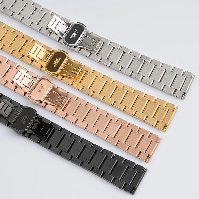 14mm 18mm 19mm 20mm 22mm 24mm 316L Stainless Steel Watch Strap Men\'s Women\'s Wrist Metal Watch Wracelets Golden Rose Gold Black