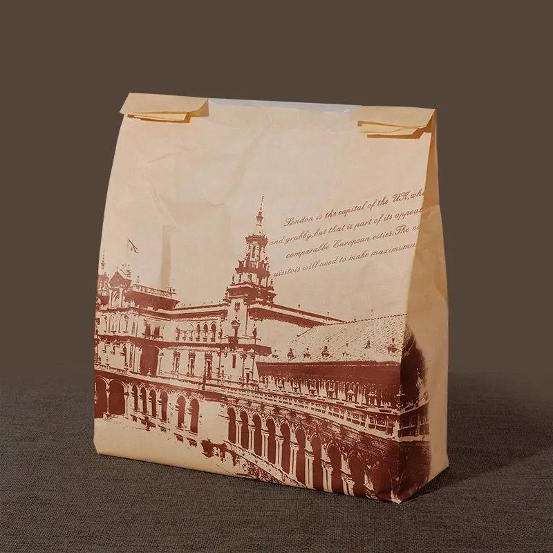20pcs kraft paper bag with window Baking Packaging Donut Leisure Food bread bags Toast Bag Printed Package for Bakery