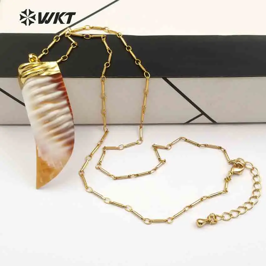 WT-JN051 WKT Natural Sea Shell Horn Shape With Gold Capped Beautiful Neckalce Bohemia Style Women Jewelry Necklace