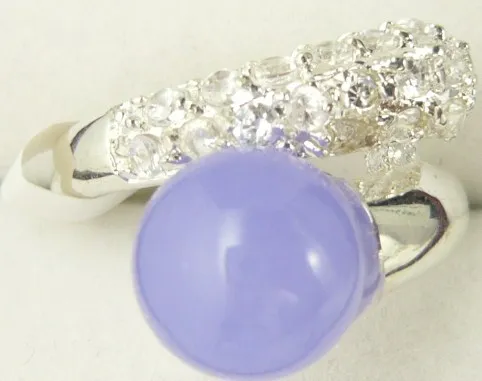 

wholesale noble light purple Natural jade silver plated crystal inlay fashion ring(#7.8.9)