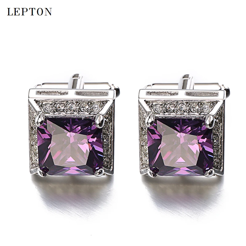 High Quality Purple AAA Zircon Cufflinks For Mens Hot Sales Luxury Crystal Cuff links Of Groom Wedding Jewelry With Gift Box