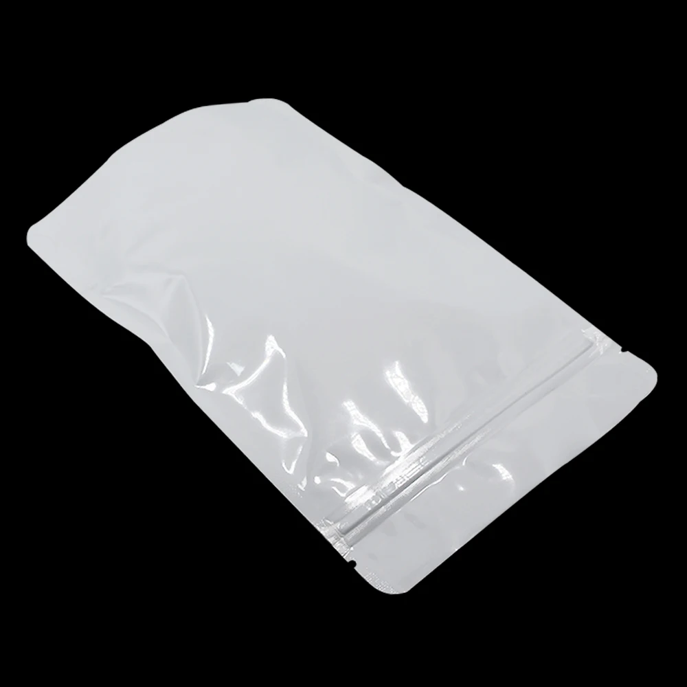 DHL 250Pcs/Lot 13*21cm Doypack Heat Seal Pure Aluminum Foil Valve Pack Bag Coffee Candy White Mylar Zipper Package Bag