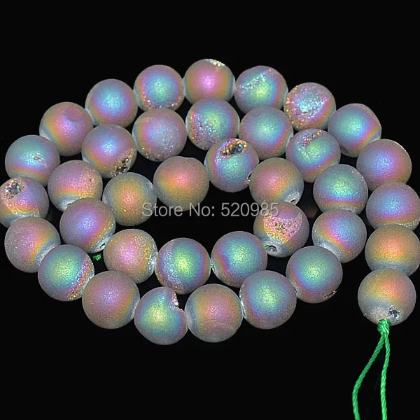 Natural stone Metallic Titanium Coated Natural Druzy Quartz Agat Round Beads 8 10 12mm for Bracelet Necklace Making DQAB01