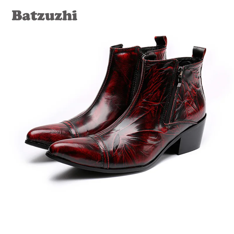 

Batzuzhi 6.5cm Heels Leather Men Boots Pointed Toe Men's Dress Boots Men Height Inceased Men's Red Wedding Shoes Botas Hombre