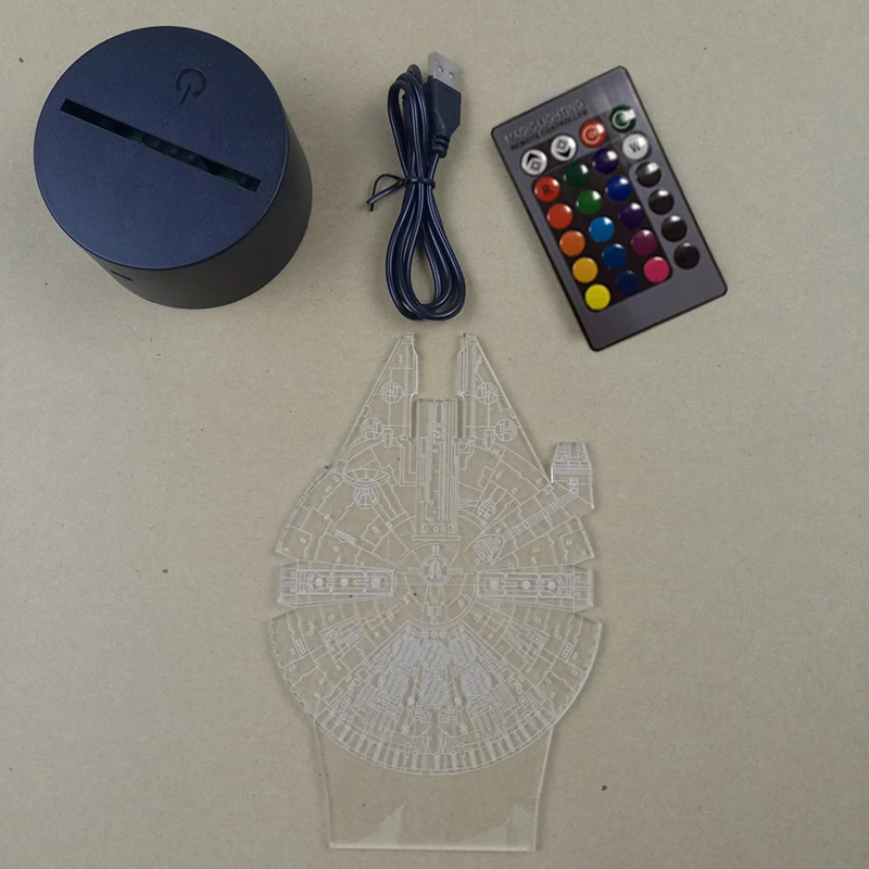 Lanterna de led millennium falcon 3d, luz noturna, usb, 7 cores, mudança de novidade, lâmpada de bulbos, luz noturna, presente para crianças