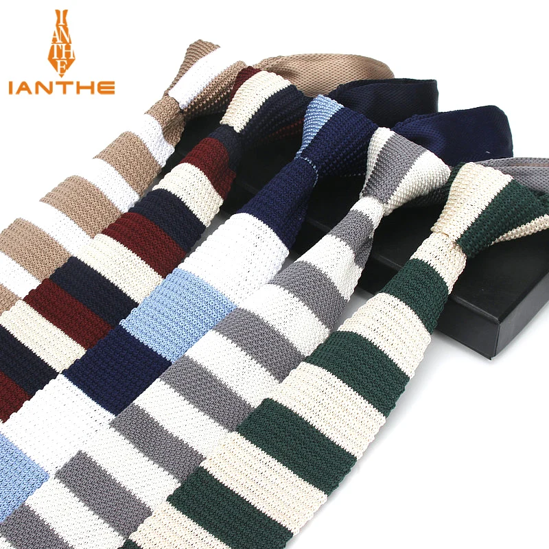 Brand New Fashion Vintage Striped Neck Tie Wedding Knitted Ties for Men Skinny Tie Man Gravata Polyester Narrow Knitted Neckties