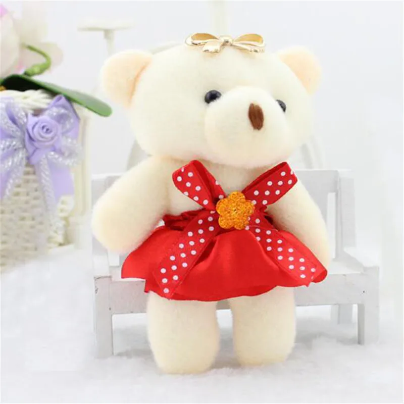 

1PCS New Plush Bow Bears Toy Doll Small Pendant Cartoon Bouquet Bear Dolls Toys Girl Valentine Gifts Wholesale For Kids 11CM