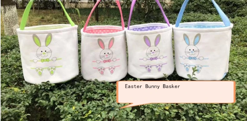 50pcs/lot Holiday Decoration Easter Bunny Basket Gift Blank Canvas Easter Bunny Tail Bags High Quality Easter Bucket SN010