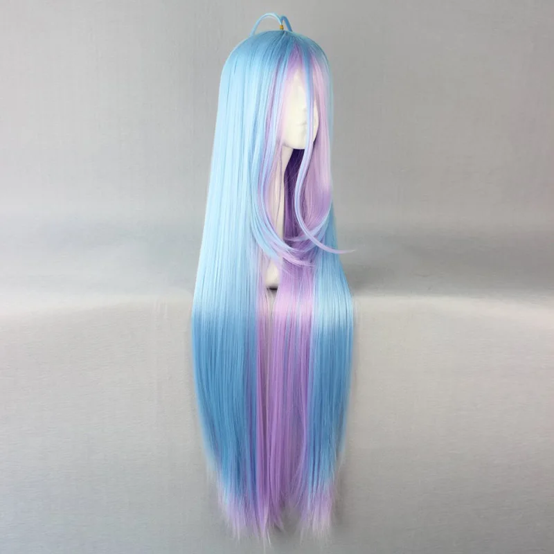 Anime No Game No Life Shiro 110cm Long Multi-color Ponytail Heat Resistant Cosplay Costume Wig +Wig Cap