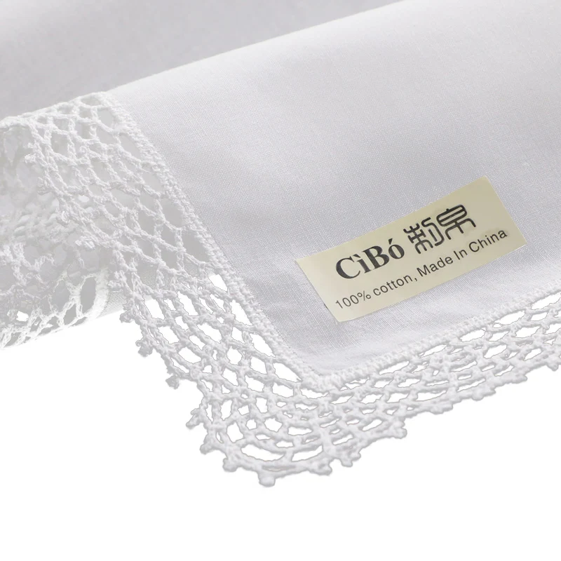 D001 White  cotton 100 pieces lace handkerchiefs  blank crochet hankies for women/ladies wedding gift