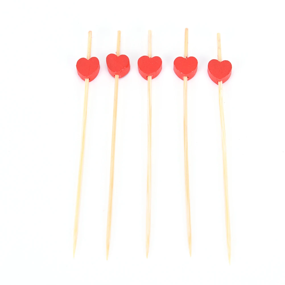 100pcs12cm Heart Bamboo Food Picks Buffet Cupcake Fruit Fork Party Cake Dessert Salad Vegetable Sticks Cocktail Toothpick Skewer