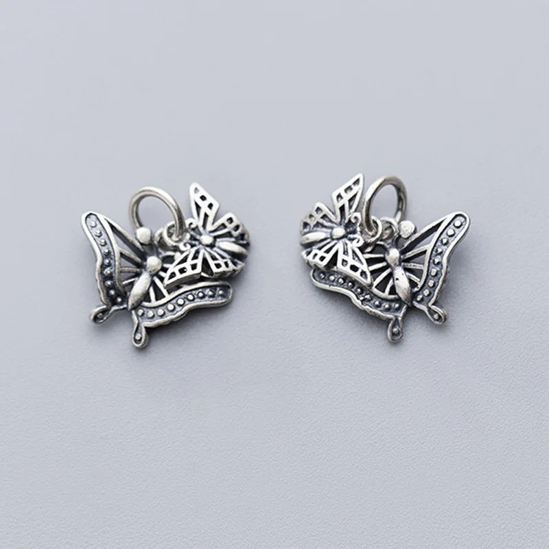 Romantik mat Hollow Out çift kelebekler Charms 925 ayar gümüş el sanatları Hoop küpe kolye DIY kadınlar takı yapımı
