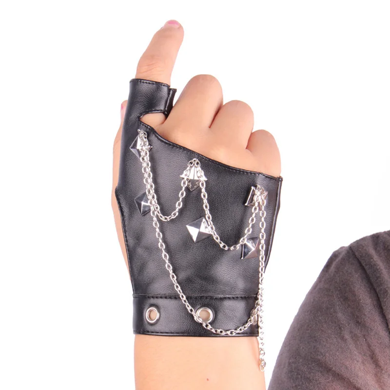 Personality men and women / universal rivet half fashion trend punk dance hip-hop fingerless leather gloves G215