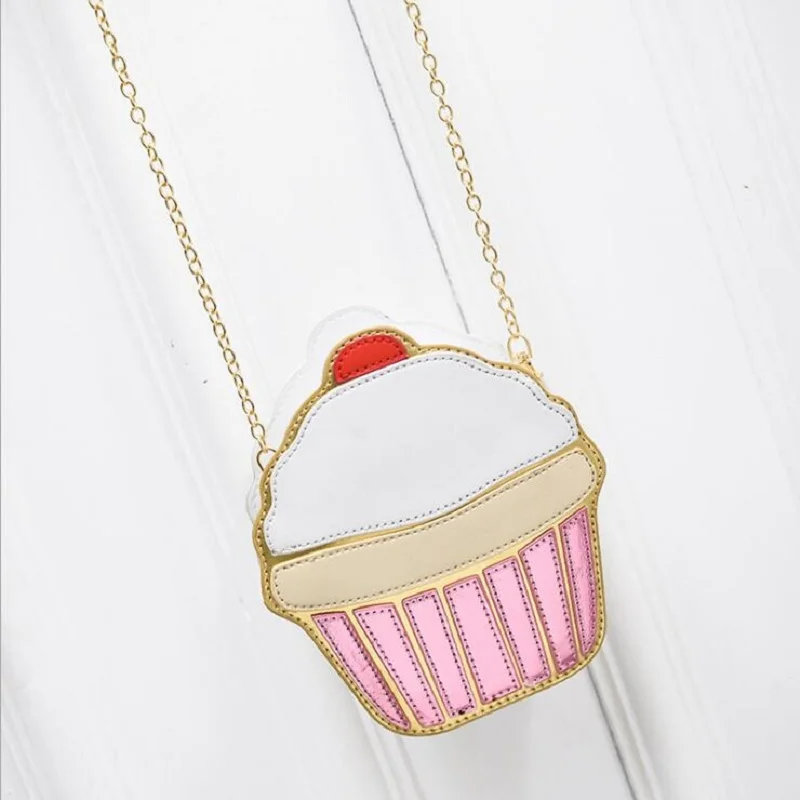 New Cute Cartoon Women Ice cream Cupcake Mini Bags PU Leather Small Chain Clutch Crossbody Girl Shoulder Messenger bag