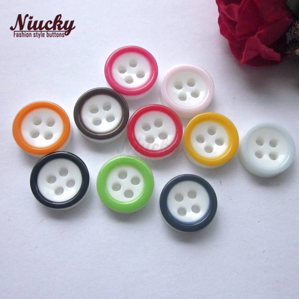 Niucky 11mm 4 holes 10 Colors White Bottom Colorful Edge Shirt Buttons for Clothing Children Diy Craft Sewing Supplies R0201-060