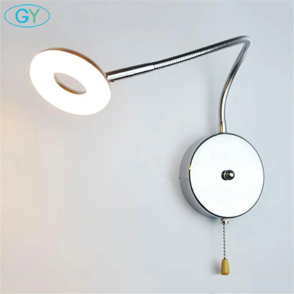 

New 5W LED wall lamp with pull chain switch L35cm hose goose neck led wall lighting modern chrome bedroom bathroom sconces