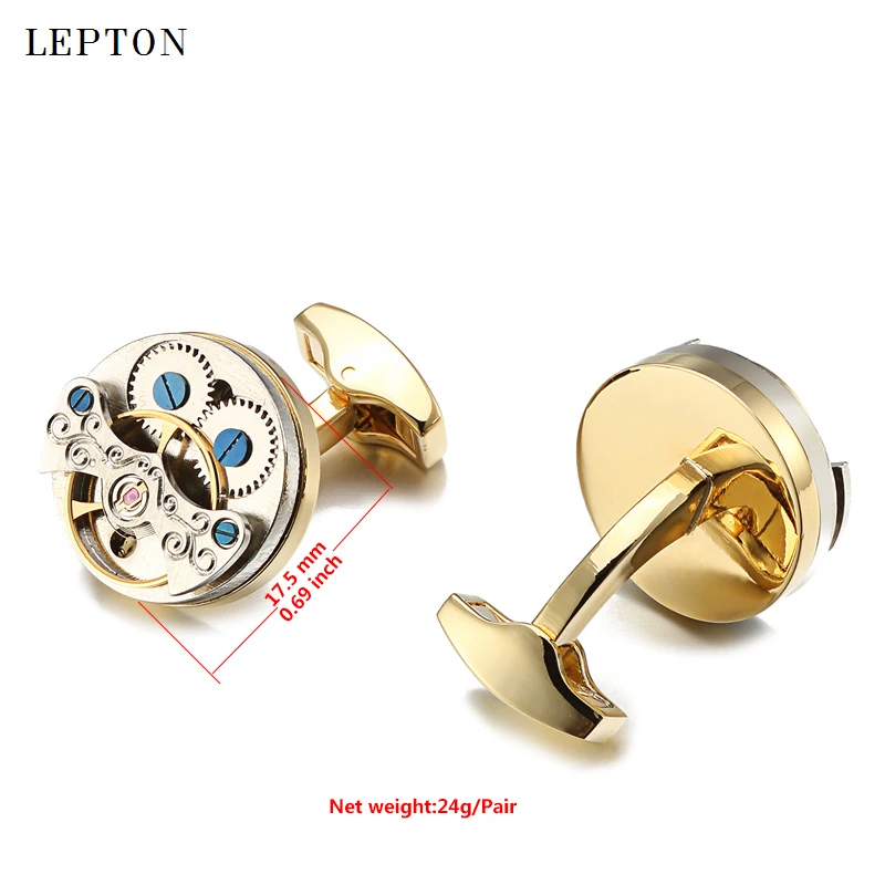 Lepton Hot Sale Movement Tourbillon Cufflinks For Mens Wedding Groom Mechanical Watch Steampunk Gear Cuff links Relojes Gemelos