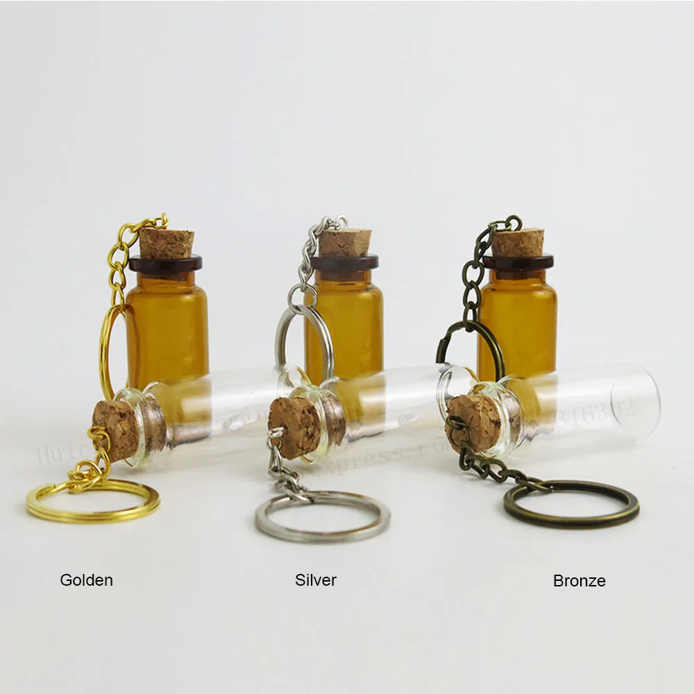 

500 X 10ML 8M 7ML 6ML 5ML Empty Mini AmberGlass Bottles Key Chain Pendants Small Wishing Cork Vial Arts Jars For Bracelets Gifts