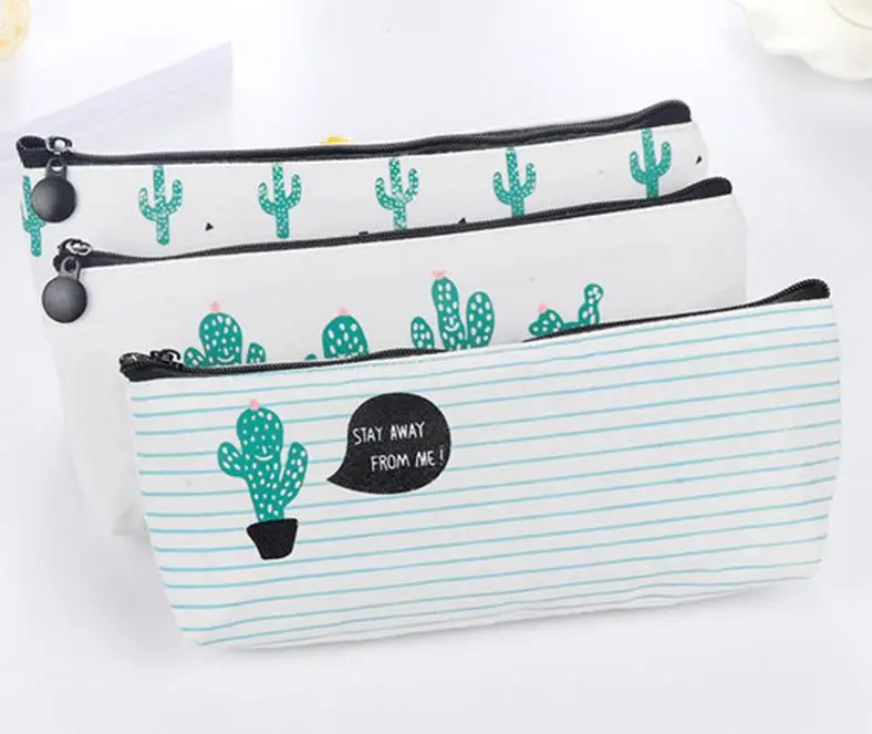 

Back To School Students Party gift Canvas Cactus Pencil Pen Cartoon Bag Storage Zipper Pouch Purse for school Christmas Favors