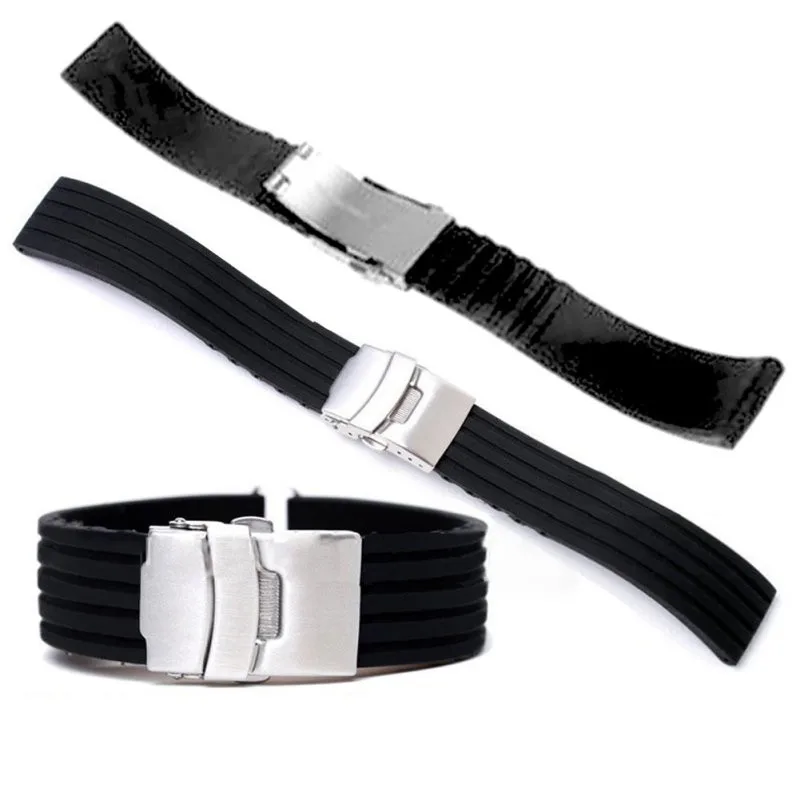 Newest Fashion 18/ 20/22/24mm Reloj Hombre Silicone Rubber Watch Strap Deployment Buckle Waterproof Band