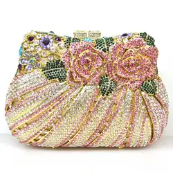 hot selling high quality diamond crystal diamond pink clutch evening bag bride banquet hollow banquet bag luxury party queen Q26