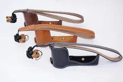 Vintage Leather Bottom Camera Bag Case For Sony A5000 A5100 Camera with Strap Black Coffee Brown