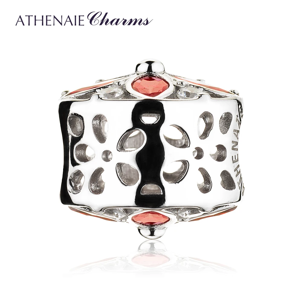 ATHENAIE 925 Sterling Silver Pave Clear CZ Red & Pink CZ Dazzling Floral Bead Charms Color Red