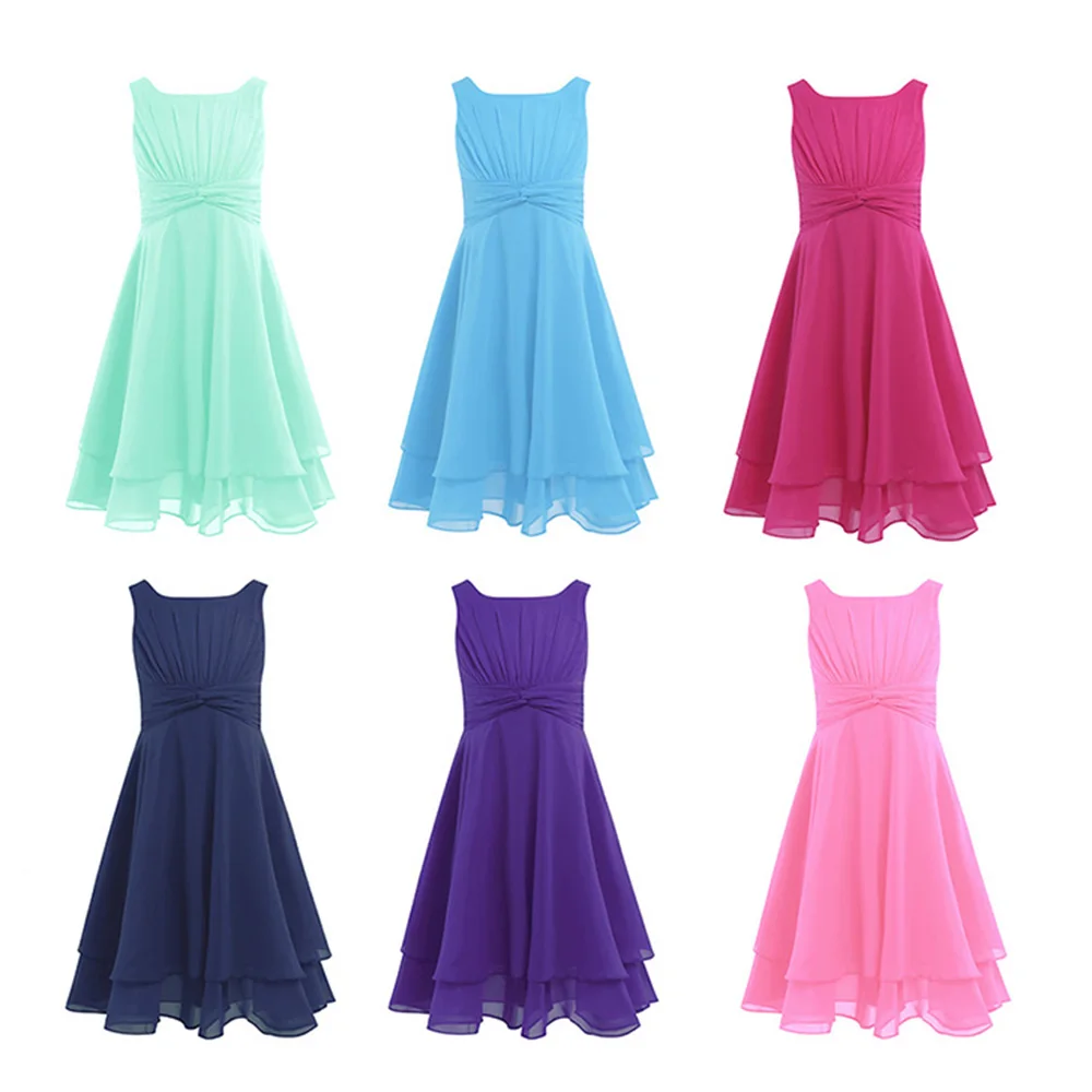 iiniim Baby Girls Dress Chiffon Knotted Princess Dress for Children's Birthday Party Vestidos Summer Kids Dresses for Girls