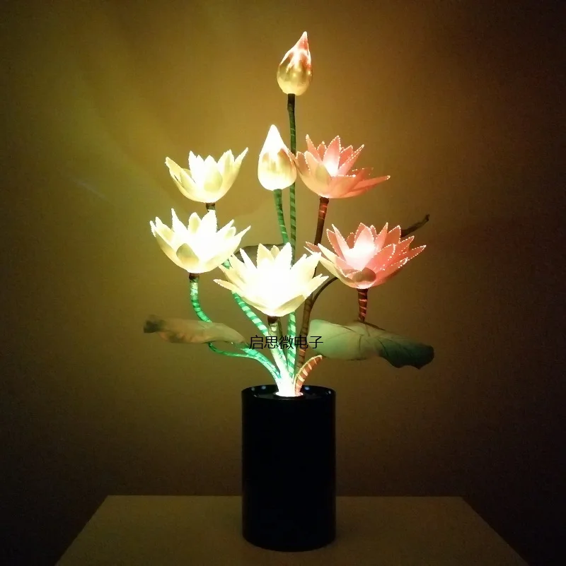 New Style 7 Heads Led Flower Lights Lotus Lighting Buddha Lamp Fo Lampe Novelty Artistic Optical Fiber Flower