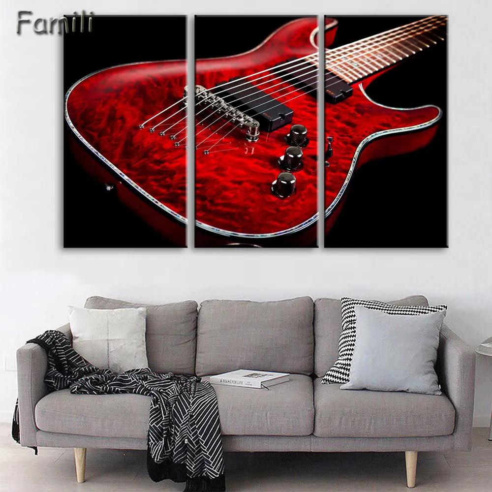 Canvas Wall Art UnFramed Home Decor Pictures 3 Pieces Electric Guitar Paintings Vintage Music Instrument Posters HD Printed PENG