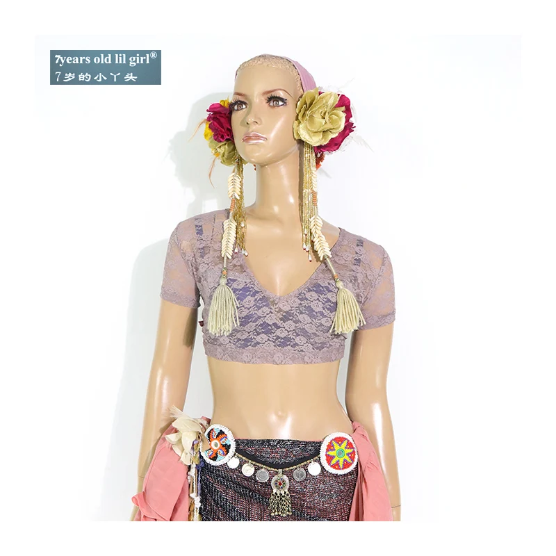 เสื้อเต้นระบำหน้าท้องลูกไม้ Ats Tribal Choli แขนสั้น ชุดผู้หญิง BJ06