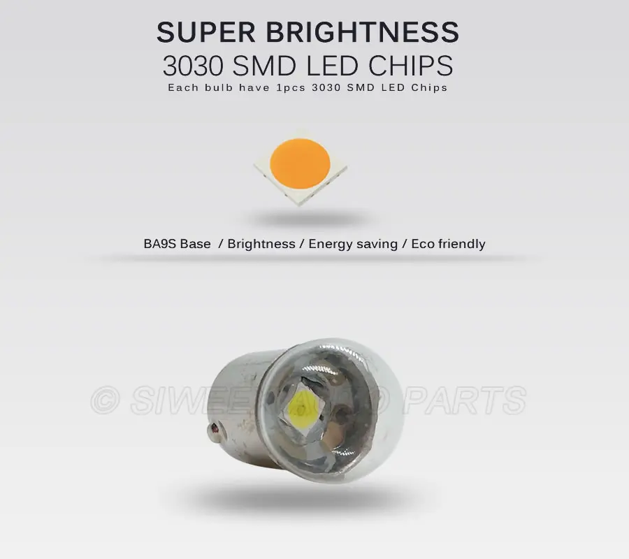 10x BA9S LED Bulbs Clearance Light T4W Car Side Marker Reading Map Door Dome Lamp Interior License Plate Light White DC 12V