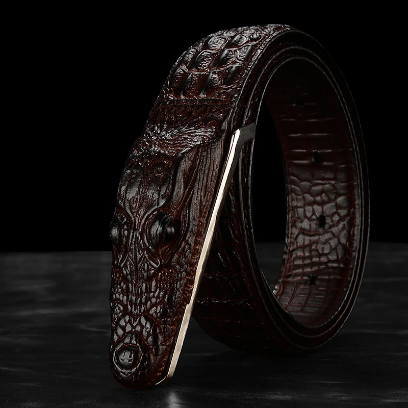 DINISITON 3D crocodile famous brand Leather Belt Designer Men Belts Luxury Brand smooth Buckle Belts For man ceinture homme