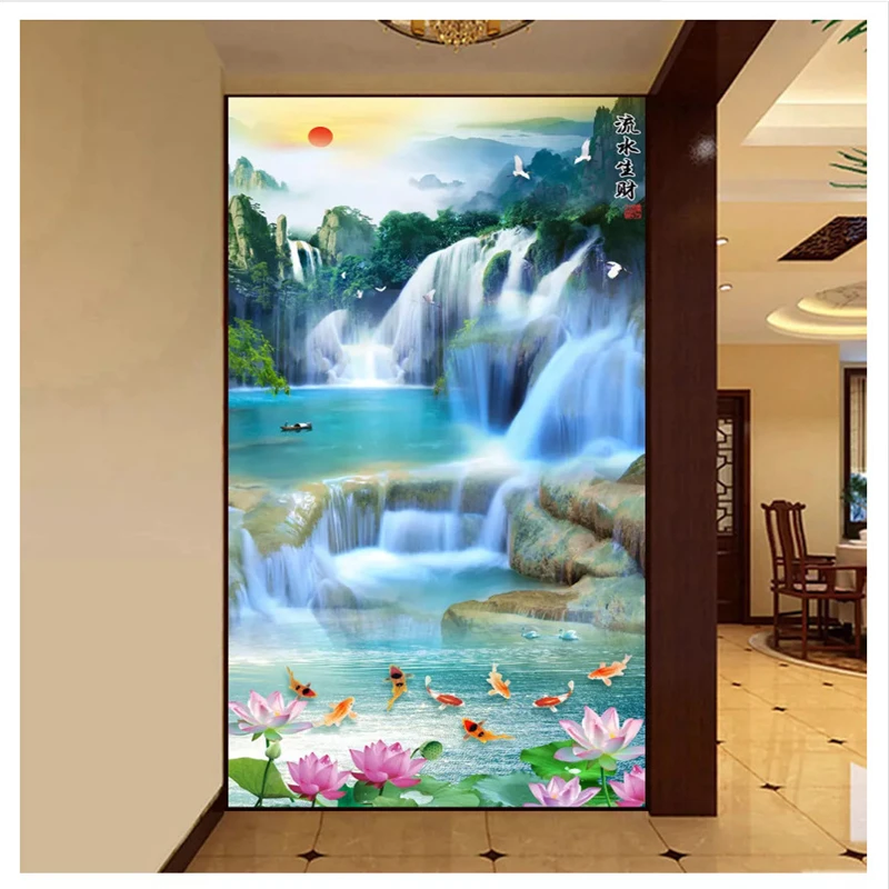 

beibehang papel de parede Hanging on the wall of money falls 3D HD Wall paper water entrance landscape wallpaper for walls 3 d