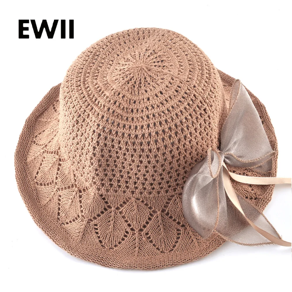 New summer straw hat women wide brim beach hats girl mesh bow-knot floppy visor cap women fashion sun caps chapeau female