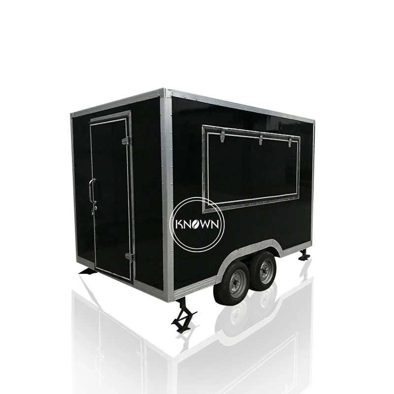 black color square mobile hot dog carts street food truck with tranction frame food cart for sale