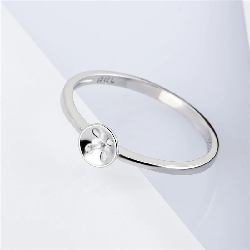 CLUCI 925 Sterling Silver Simple Pearl Ring Mounting for Women Engagement Silver 925 Round Women Rings SR1084SB