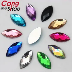 Cong Shao 300PCS 7*15mm Colorful Horse Eye Flatback Acrylic Rhinestone Trim Stones And Crystals DIY Decoration Accessories CS686