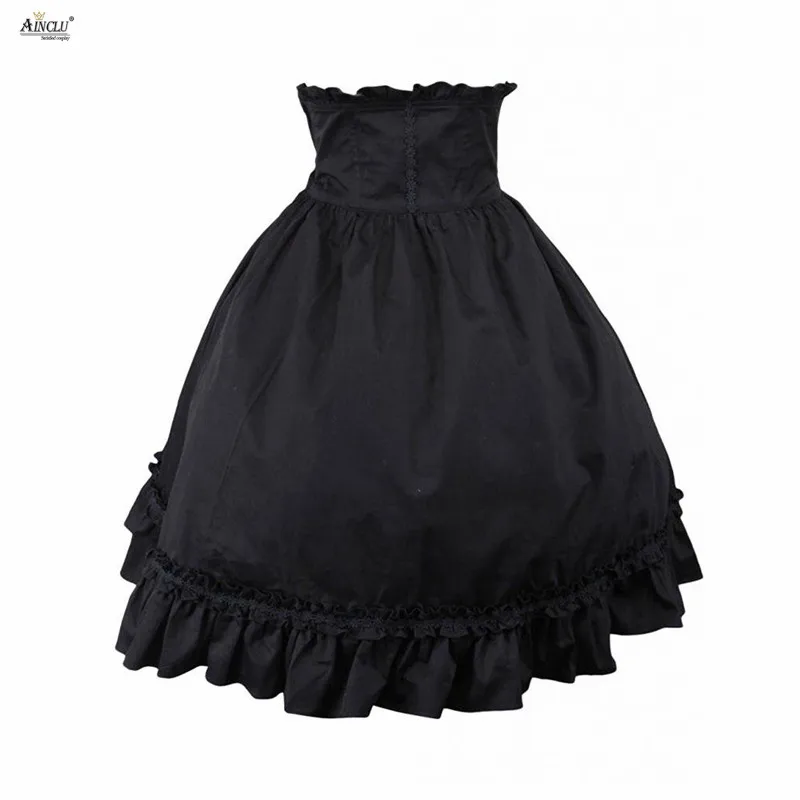 Ainclu Womens XS-XXL Gothic Black Cotton Ruffles Above Knee,/Mini Lolita Skirt Free Shipping With 