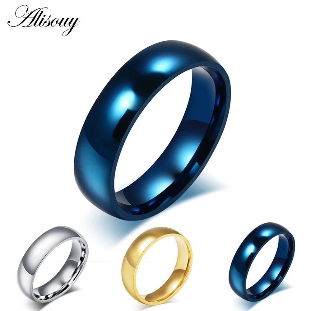 High-grade Simple unisex ring for men women  color Blue Steel three color titanium steel ring Prevent allergy ring Size4-14