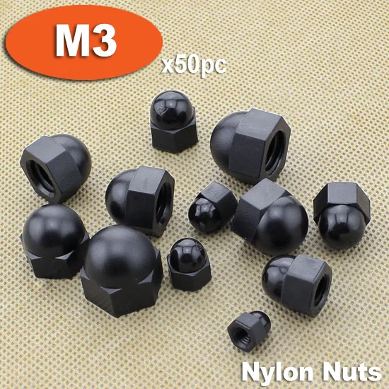 50pcs DIN1587 M3 Black Plastic Nylon Hex Hexagon ACORN Domed Cap Nuts