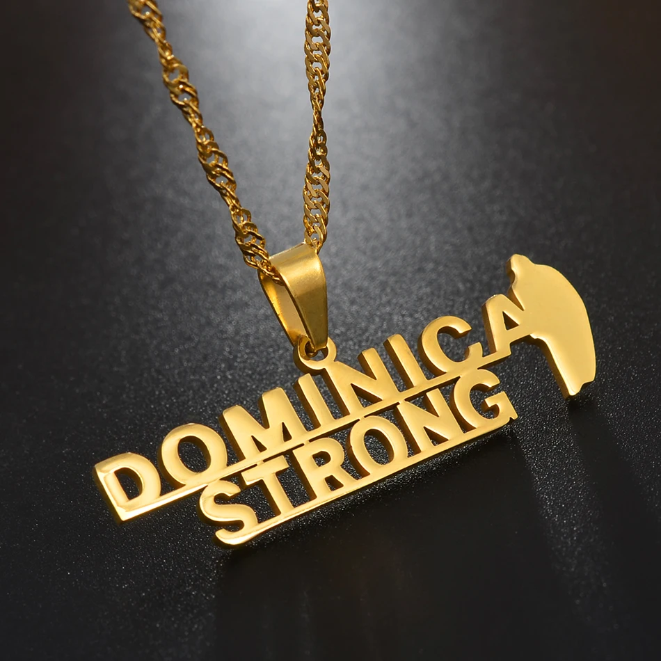 Anniyo Dominica Strong Map Pendant Necklaces Gold Color & Stainless Steel Jewelry Dominica Country Map @076121