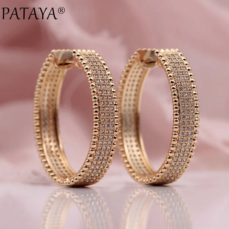 PATAYA New 585 Rose Gold Color Micro Wax Inlay Natural Zircon Long Big Dangle Earrings Women Wedding Extreme Luxury Cute Jewelry