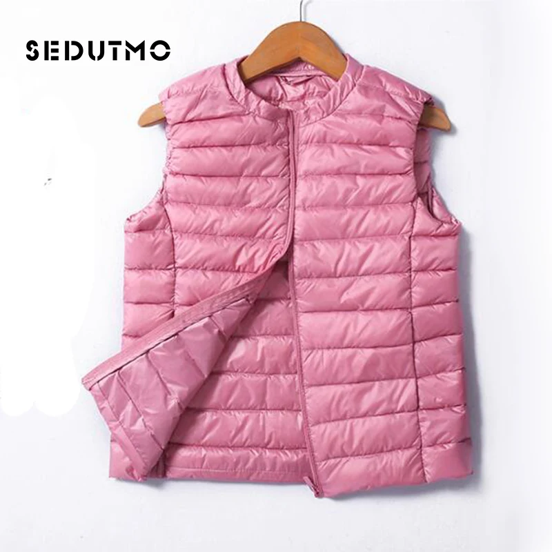 SEDUTMO-chaquetas ultraligeras para mujer, chaleco de plumón de pato, chaqueta de plumas corta, chaleco de cuello redondo ED036