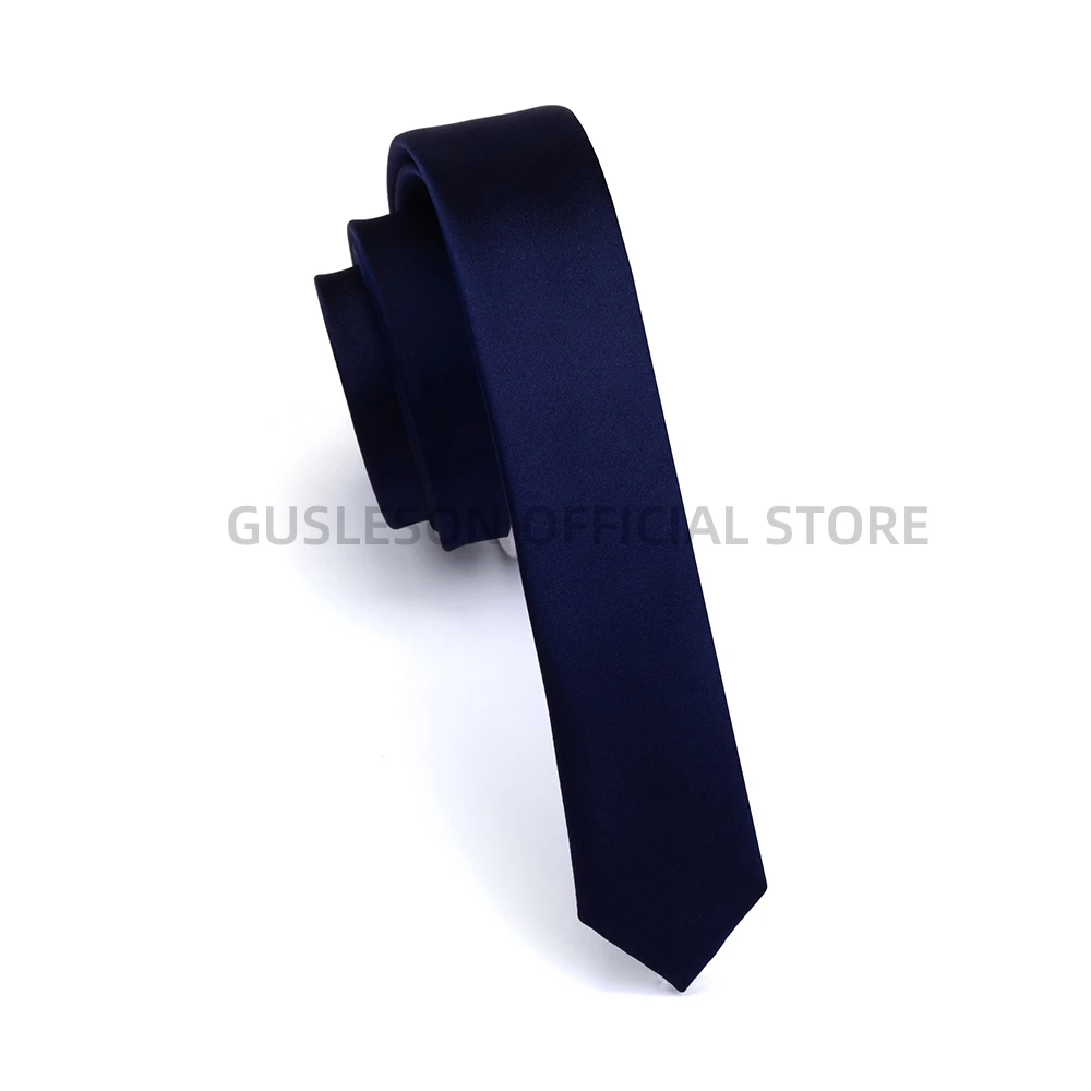 GUSLESON Super Slim Tie 3cm Satin Red Yellow Black Solid Ties Handmade Fashion Men Skinny Narrow Necktie For Wedding Party