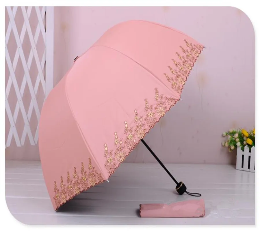 Spot wholesale fashion creative Apollo folded umbrella umbrellas Vinyl anti Sai embroidery umbrella umbrella Korea